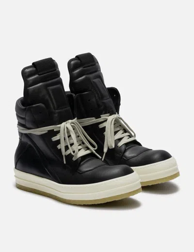 Rick Owens High-top Leather Sneakers With Rubber Toe Cap In Black