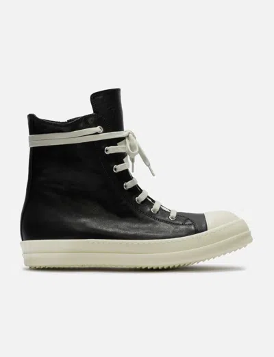 Rick Owens High-top Leather Sneakers With Rubber Toe Cap In Black