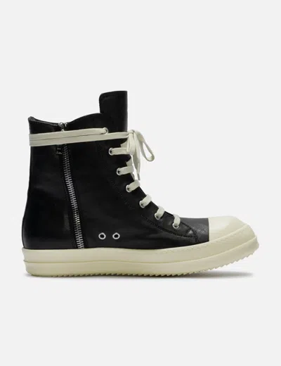 Rick Owens High-top Leather Sneakers With Rubber Toe Cap In Black