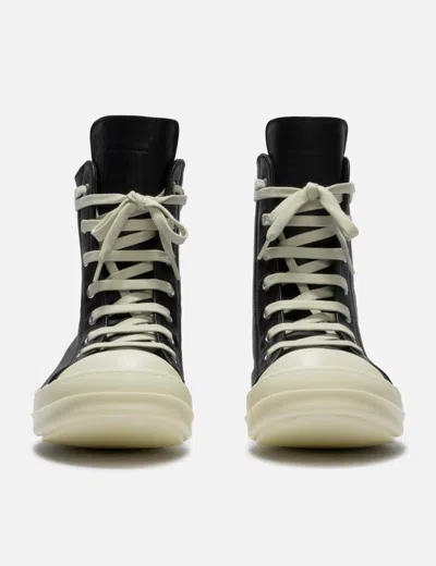 Rick Owens High-top Leather Sneakers With Rubber Toe Cap In Black