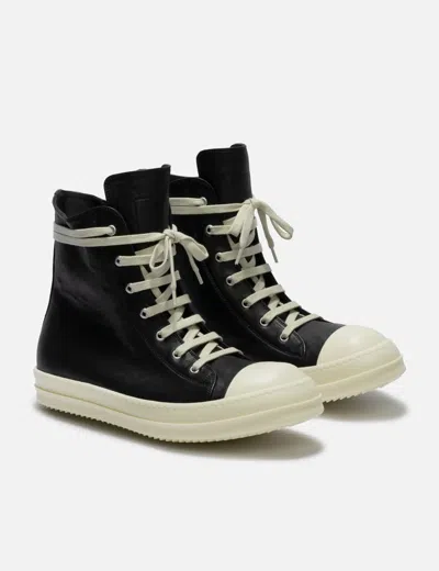 Rick Owens High-top Leather Sneakers With Rubber Toe Cap In Black