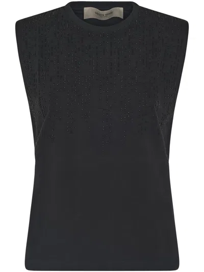 Golden Goose Sleeveless Slim-fit Top With Beaded Embroidery In Black