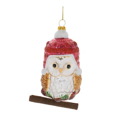 Melrose International Glittered Glass Owl Ornament (set Of 12) - White, Red, Brown