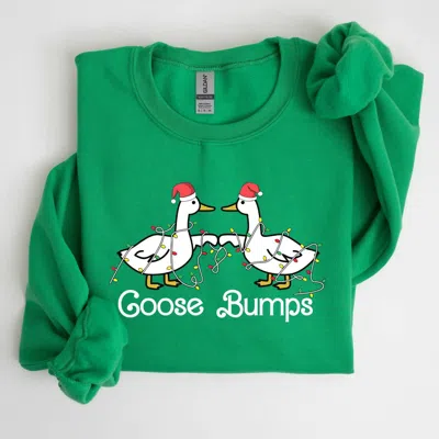 Refinery Number One Women's Goose Fist Bumps, Christmas Sweatshirt In Irish Bright Green In Green