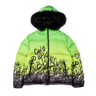 Cult Of Individuality Puffer Jacket With Fur Hood In Green