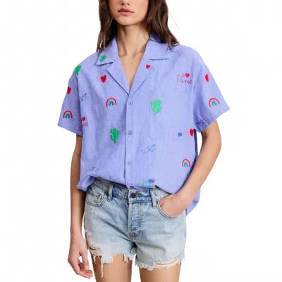 Flat White Taylor Woven Short Sleeve Shirt In Light Blue In Blue