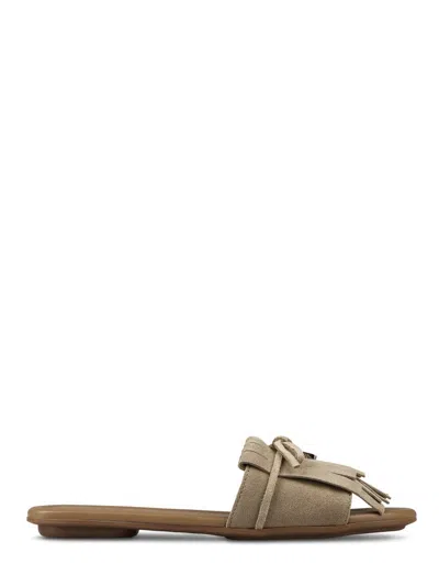 Hogan Flat Sole Sandals With Wide Tassel-adorned Strap In Brown