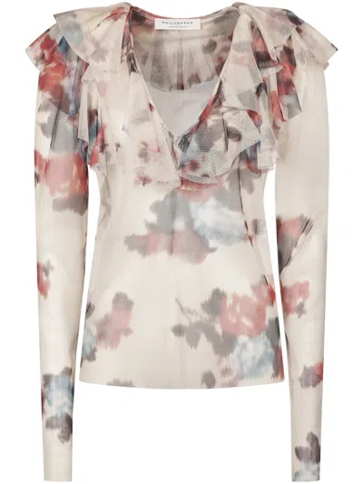 Philosophy Di Lorenzo Serafini Floral Print Top With Ruffled Detailing In Multi