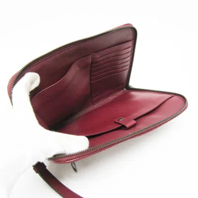 Pre-owned Bottega Veneta Intrecciato Burgundy Leather Clutch Bag ()