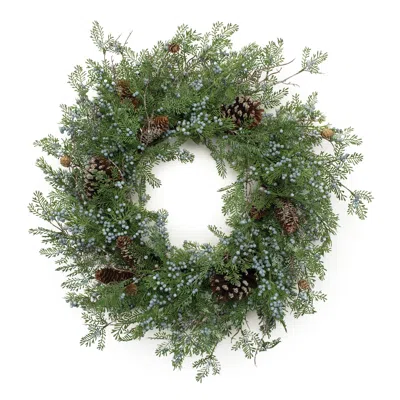 Melrose International Mixed Juniper And Pinecone Wreath 26"d - Green, Brown