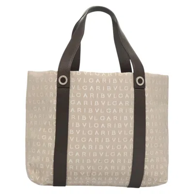 Pre-owned Bulgari Logo Mania Beige Canvas Tote Bag ()