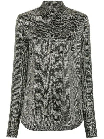 Ermanno Scervino Herringbone Pattern Silk Shirt In Gray