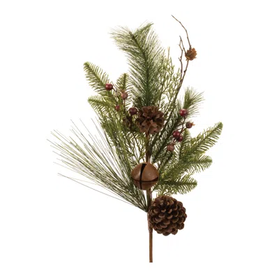 Melrose International Pine And Sleigh Bell Spray (set Of 2) - Green, Brown