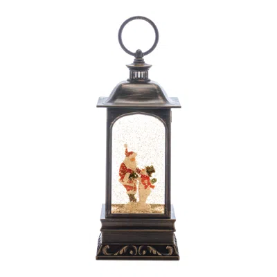 Melrose International Led Snow Globe Lantern With Santa And Snowman 10.5"h - Bronze, Red