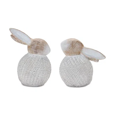 Melrose International Wicker Bunny Figurine (set Of 2) - White, Beige