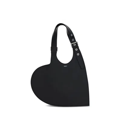 Coperni Heart-shaped Black Calf Leather Tote With Adjustable Handle In Black