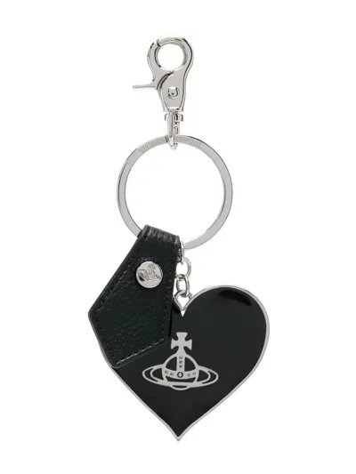 Vivienne Westwood Mirror Heart Orb Keyring Accessories In Black