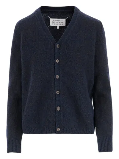 Maison Margiela Wool Blend Cardigan In Blue