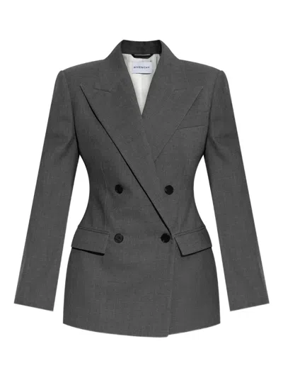 Givenchy Womens Double-breasted Peak-lapel Wool Blazer Medium Grey In Gray