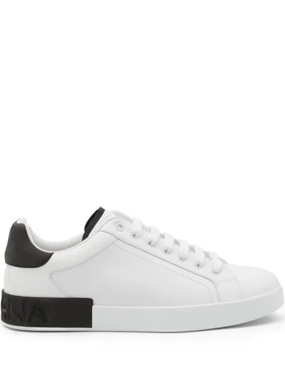 Dolce & Gabbana Portifano Panelled Leather Sneakers In White