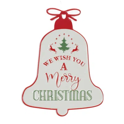 Melrose International Metal Merry Christmas Bell Sign 9.75"h - White, Red, Green