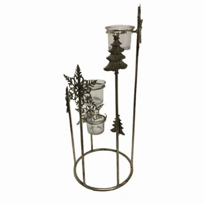 Melrose International Metal Winter Triple Votive Holder 15.75"h - Gold