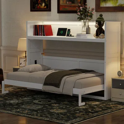 Streamdale Furniture Streamdale Twin Xl Size Murphy Bed With Desk, Led Light And Usb Charging Station
