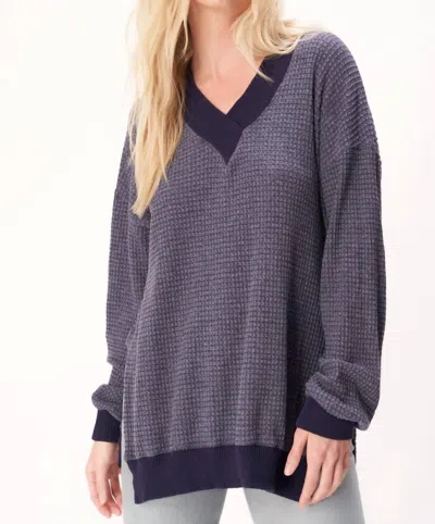Project Social T Brb Cozy Thermal V-neck Longsleeve Top In Galaxy Blue In Multi