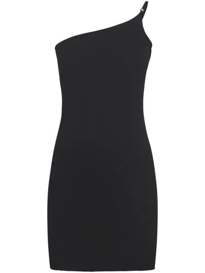 Courrèges One-shoulder Black Skirt With Ribbed Texture In Black