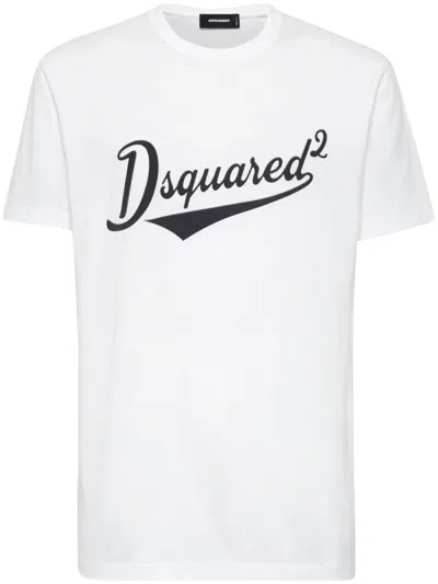 Dsquared2 White T-shirt With Logo Print On The Front In Cotton Man In White