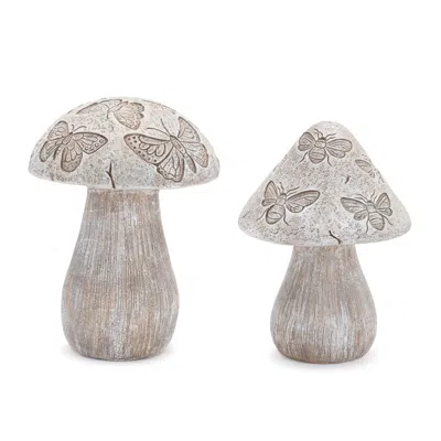 Melrose International Bumble Bee And Butterfly Print Mushroom (set Of 2) - Grey, Beige