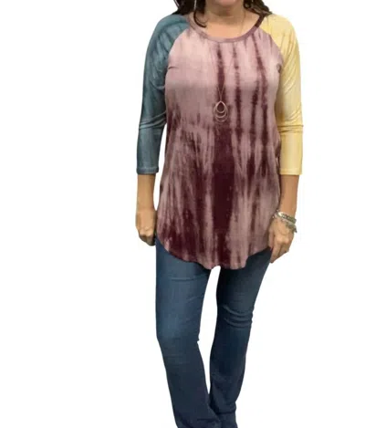 Reborn J Three Quarter Sleeve Top In Wine In Multi