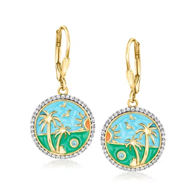 Ross-simons White Topaz Beach Circle Drop Earrings With Multicolored Enamel And Swiss Blue Topaz In 18kt Gold Ov In Multi