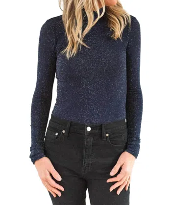 Project Social T Lights Out Lurex Mockneck Top In Blue In Blue