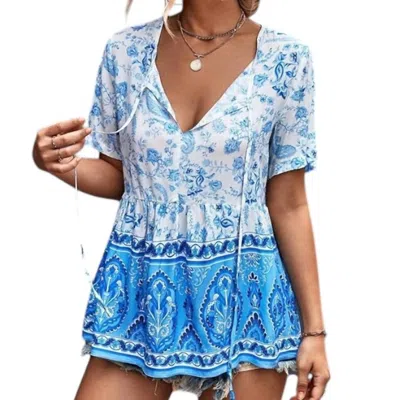 Tracies Bo Ho Floral Top In Blue In Blue