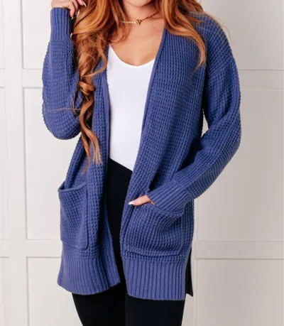 Zenana Everything Layer Waffle Knit Open Front Cardigan In Marlin In Blue
