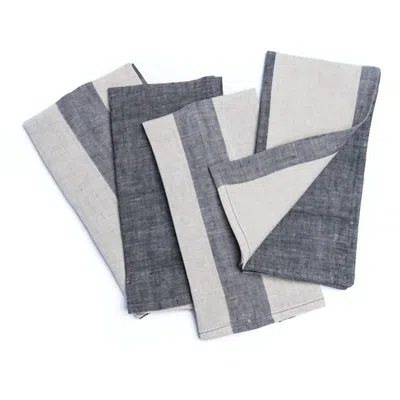 Bloom & Give Amber Hand-loomed Linen Striped Napkins (set Of 4) In Blue/cream