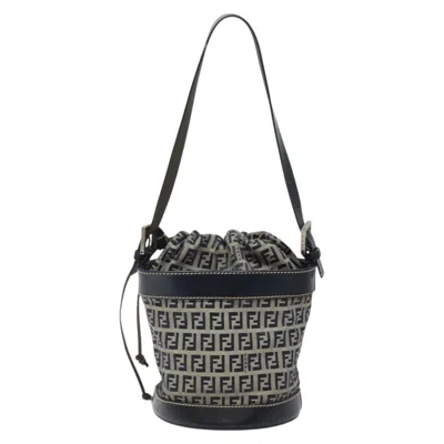 Pre-owned Fendi Palazzo Bucket Navy Canvas Shoulder Bag ()