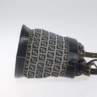 Pre-owned Fendi Palazzo Bucket Navy Canvas Shoulder Bag ()