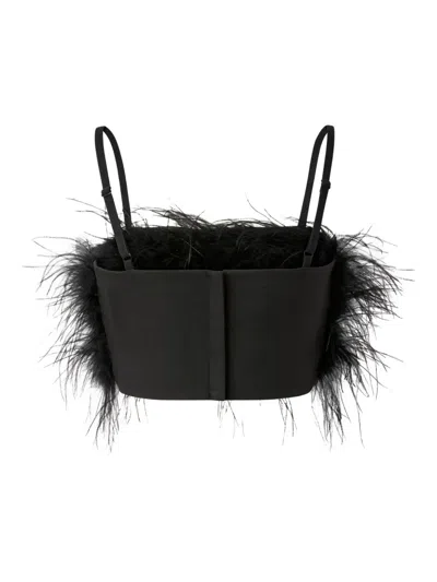 Pinko Crop Top With Feather Detailing In Black