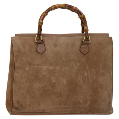 Pre-owned Gucci Bamboo Brown Suede Tote Bag ()
