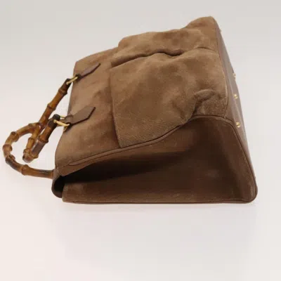 Pre-owned Gucci Bamboo Brown Suede Tote Bag ()