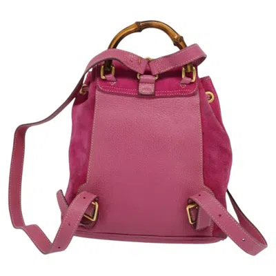 Pre-owned Gucci Bamboo Pink Suede Backpack Bag ()