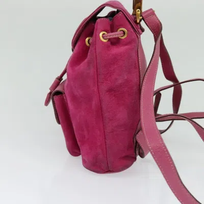 Pre-owned Gucci Bamboo Pink Suede Backpack Bag ()