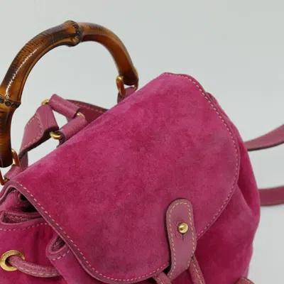 Pre-owned Gucci Bamboo Pink Suede Backpack Bag ()