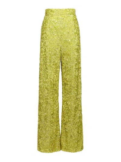 Ermanno Scervino High Waist Sequin Embellished Wide Leg Trousers In Green