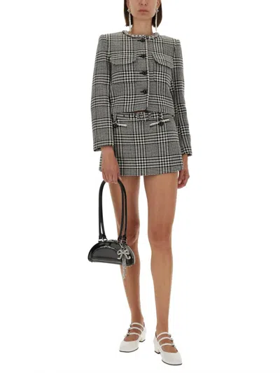 Self-portrait Mini Skirt With Houndstooth Pattern In Gray