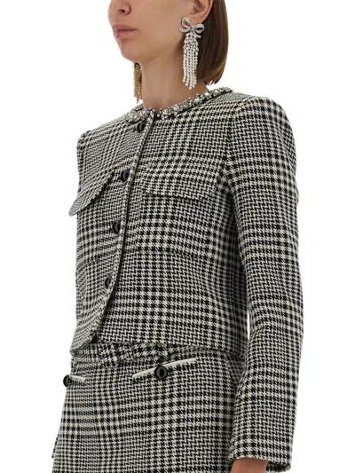 Self-portrait Houndstooth Cropped Jacket In Multi