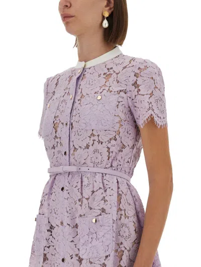 Self-portrait Lace Buttoned Cotton Blend Midi Dress In Purple