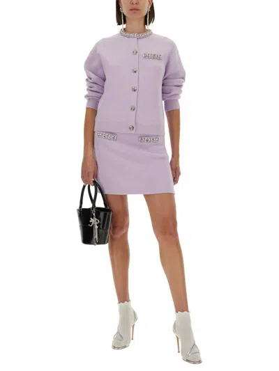 Self-portrait Lilac Crystal-trim Cardigan With Round Neckline In Purple